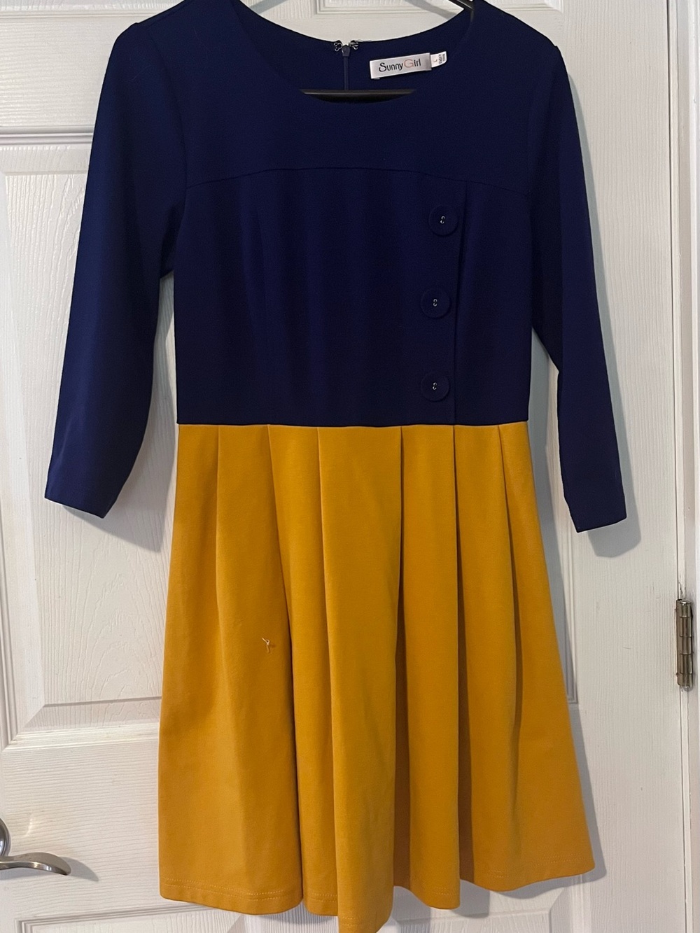 Sunny Girl Navy and Mustard Colorblock Dress